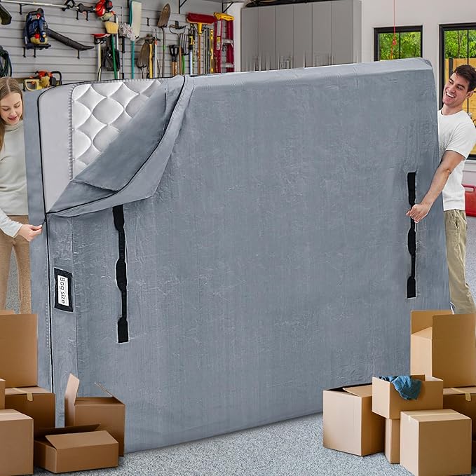 Mattress Bags for Moving and Storage, BETU Waterproof Mattress Protector Twin XL Mattress Cover with 8 Heavy Duty Handles and Zipper Extra Thick Moving Supplies for Dorm Reusable (82x42x13.5 Grey)