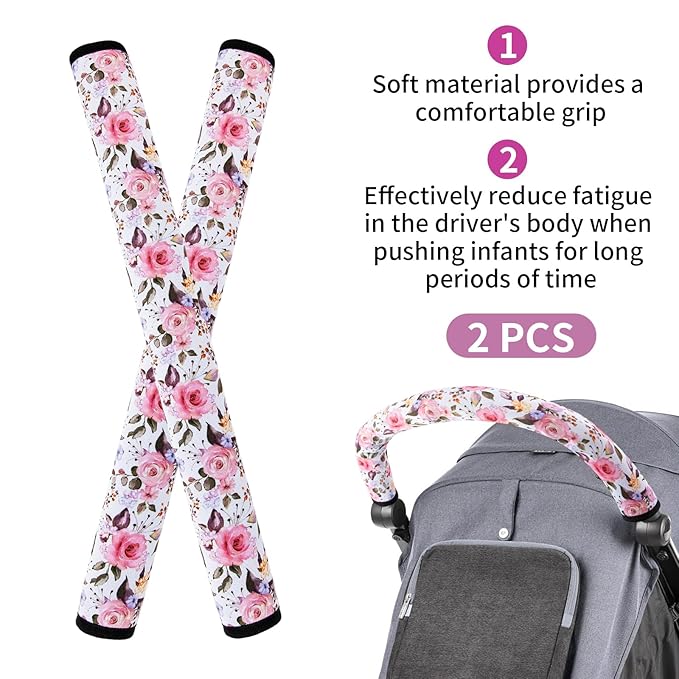 Stroller Handle Cover,Stroller Handlebar Cover,2 Pack Pushchair Armrest Sleeve Handle Protector Covers,Universal Protective Case for Pram Strollers Grip Bar,Stroller Accessories Essentials