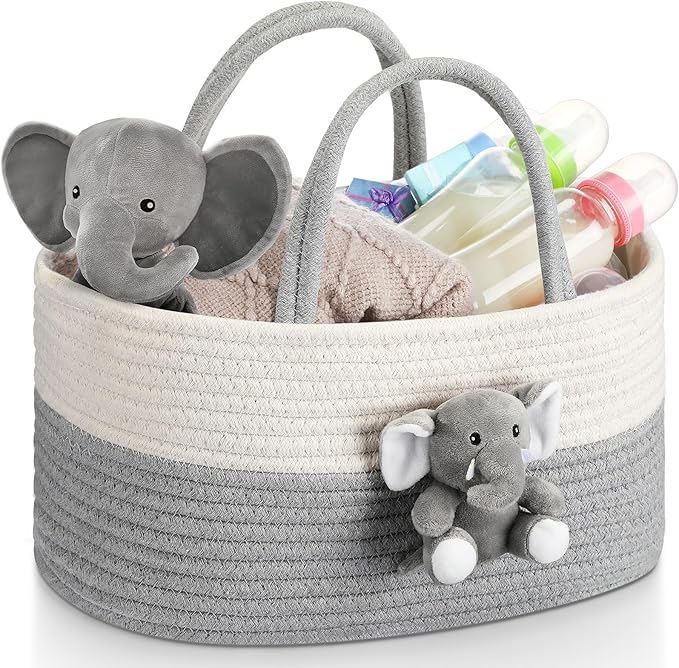 Elephant Diaper Caddy Organizer Elephant Cart Storage for Nursery with Handle Baby Shower Basket Gift Baby Bath Caddy for Diapers Wipes Basket for Nursery(X-Large)