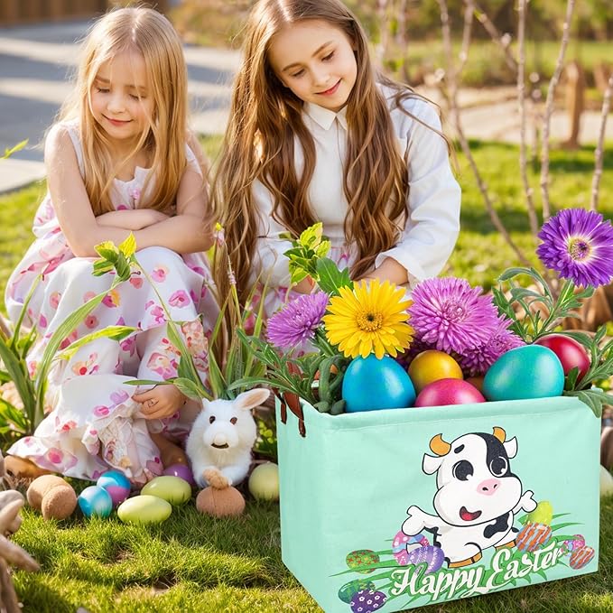 ASKETAM Cow Easter Basket for Kid Large Empty Baby Rectangular Cute Easter Gift Storage Basket Bunny Eggs Décor (Cow)