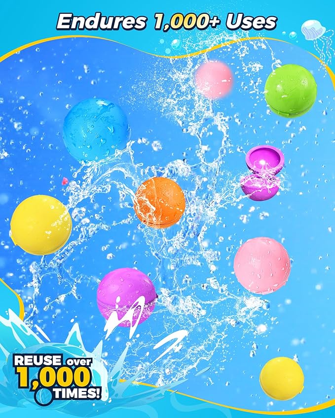 SOPPYCID Water Balloons Reusable Splash Ball, Latex-free Water Bomb Pool Toys, No Tying Easy Quick Fill, Magnetic Self-sealing Water Balls for Kids & Adults All Ages Summer Fun Outdoor Party Games