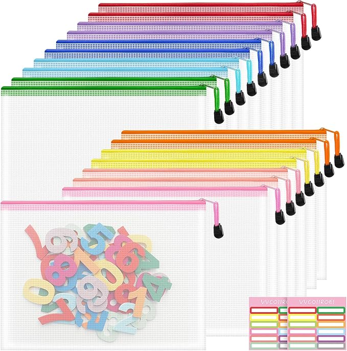 VVCOIIROEI 18pcs Mesh Zipper Pouch Bags, B5 Mesh Pouch, 9 Colors Zipper Pouches for Organizing, Travel Pouch, School Office Organize