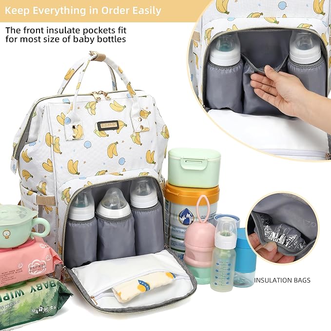 GAIVP Diaper Bag Backpack, Diaper Bags for Baby Girls Boys, Baby Bags for Moms Dads, Nappy Changing Bag with Insulated Pockets,Multi-functional Waterproof Backpack with Stroller straps -Beige Banana