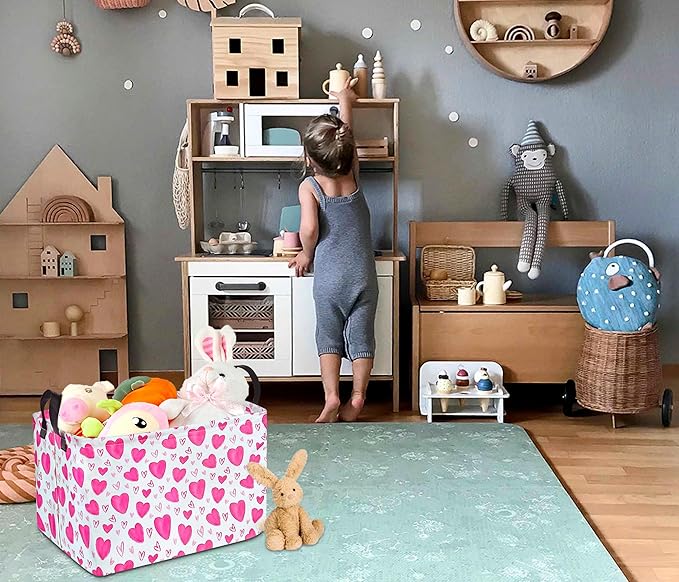 DUYIY Rectangle Gift Storage Basket Home Shelf Storage Basket Organizer Box Clothes Laundry Hamper Nursery Basket Laundry Basket with Handles (Heart)