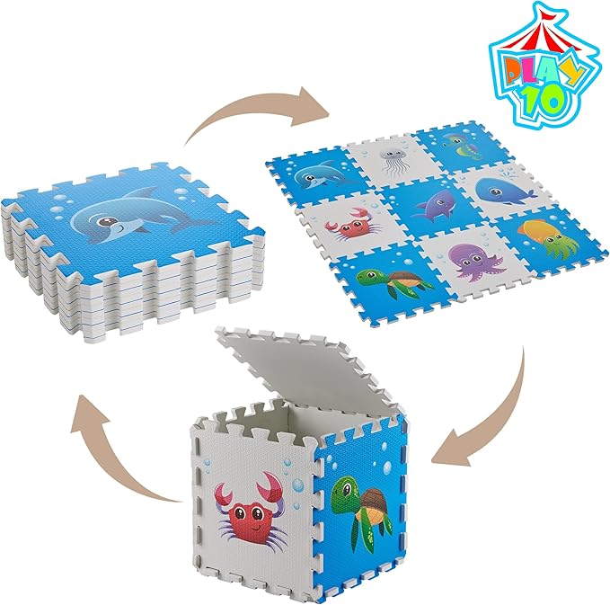 PLAY 10 Puzzle Play Mat, Foam Floor Tiles, Children’s Foam Puzzle Mat Baby Floor Play Mat 34×34 Inches Sea World 9 Pieces