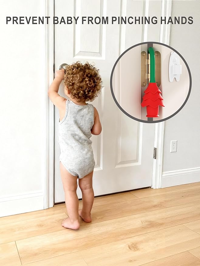 YOFENZO Christmas Tree Hanging Silicone Door Pinch Guard and Anti Door Slam Stopper,Child Safety Finger Pinch Guard,Baby Proofing Doors to Keep Door Open Stop Door from Slamming(2 PCS red-Green)