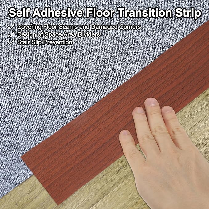 PATIKIL Self Adhesive Floor Transition Strip 20 ft x 2" Vinyl Flat Divider Flooring for Joining Floor Gaps Carpet Transition Floor Tiles, Walnut