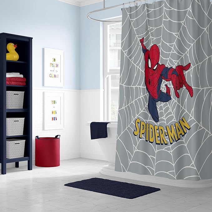 Jay Franco Marvel Spiderman Fabric Shower Curtain - Kids Grey Bathroom Decor