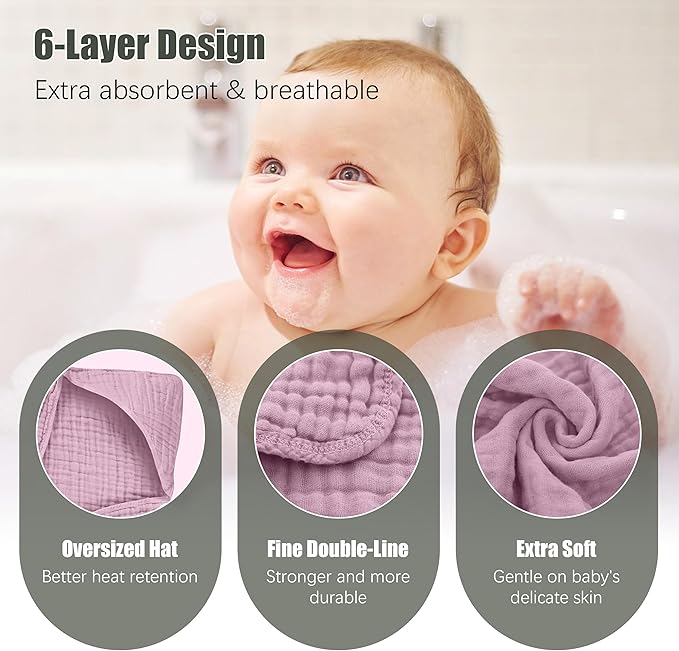Spotted Play 2 Pack Hooded Baby Towels - 100% Muslin Cotton for Newborns, Infants, Toddlers - Large 32x32 Inch Size - Highly Absorbent and Essential for Newborn Care, Light Sakura