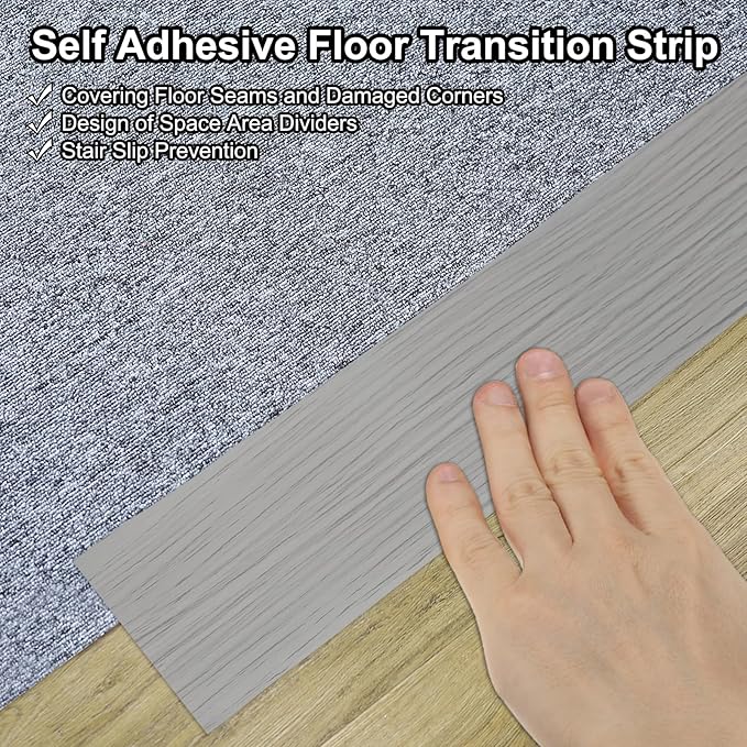 PATIKIL Self Adhesive Floor Transition Strip 20 ft x 1.6" Vinyl Flat Divider Flooring for Joining Floor Gaps Carpet Transition Floor Tiles, New Gray Wood Grain