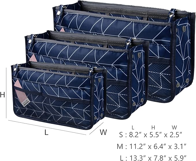 Vercord Updated Purse Handbag Organizer Insert Liner Bag in Bag 13 Pockets Navy Blue Small