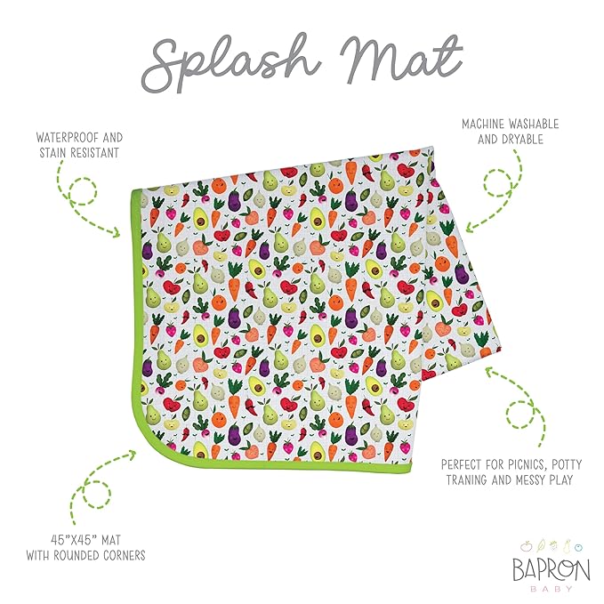 BapronBaby Market Fresh Produce Splash Mat - Waterproof Catch-All for Under High Chairs, Floors, Tables, Playtime or Arts & Crafts - Machine Washable - 45" x 45”
