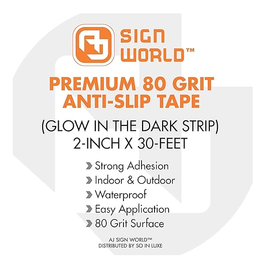 Best Anti-Slip Grip Tape, Black with Glow in The Dark Strip, 2" x 30 FT, 80 Grit, Industrial Grade, Indoor, Outdoor, Weatherproof (2-Inch x 30 Feet Roll)