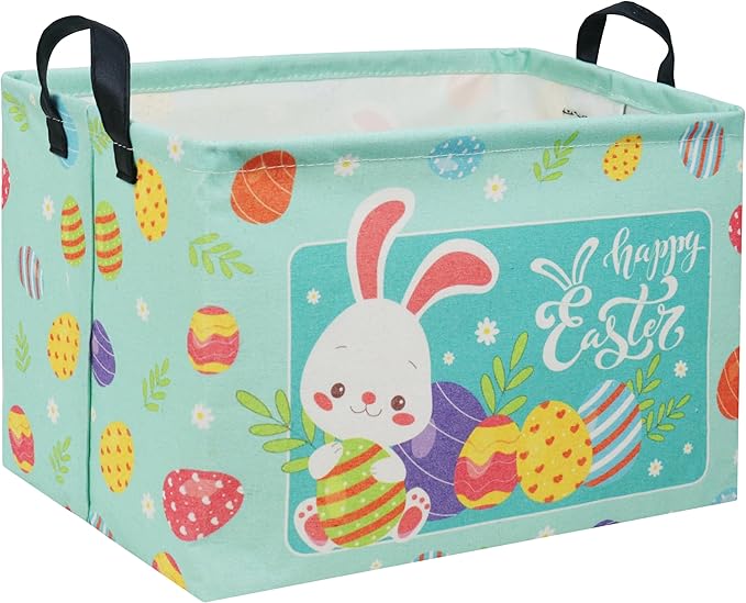 TIBAOLOVER Rectangular Easter Basket Baby Storage Basket Cute Kids Toy Storage Bin Organizer Shelf Book Basket Room Decor(Happy Easter)