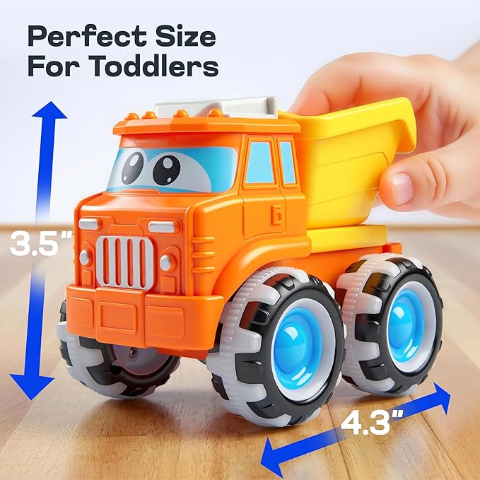 Vroomix Jova GlowRover 3 Pack Monster Truck Toys, City Utility Cars with LED Light Up Wheels, Friction Powered Cars for Toddlers Boys Girls Age 18 Month and Up, Birthday Gifts for Christmas