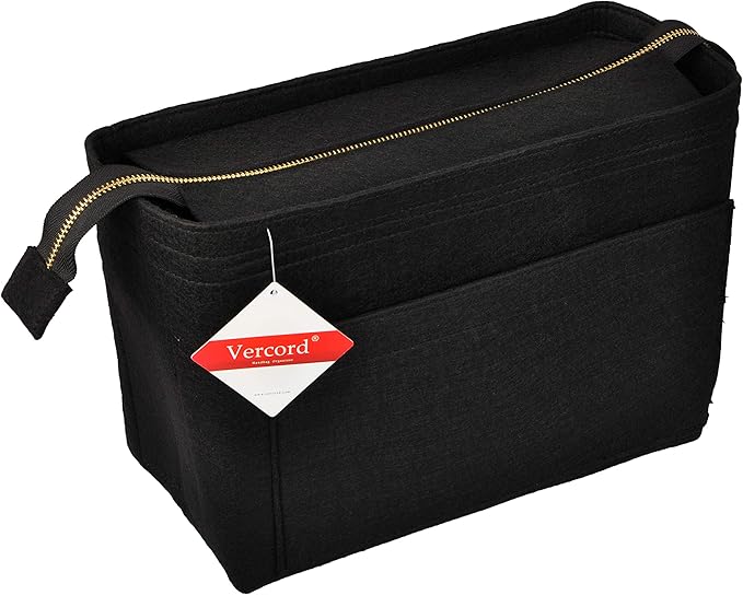 Vercord Felt Zipper Handbag Tote Purse Duffel Backpack Organizer Insert Black Small