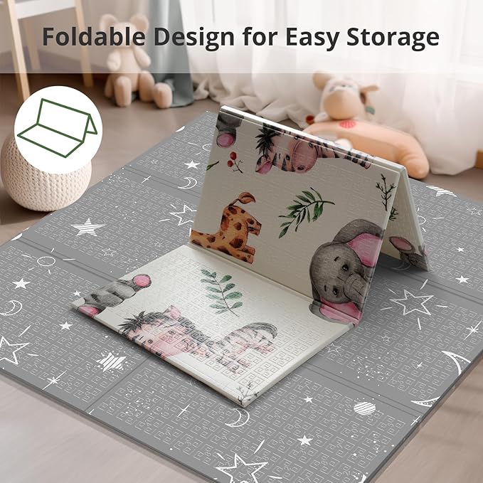 59x59 Foldable Foam Baby Play Mat for Floor, Babies Activity Tummy Time Playmat, Kids Non Toxic Foam Thick Play Mat for Baby, Toddlers, Waterproof & Anti-Slip Crawling Mats,Lion,59x59x0.4