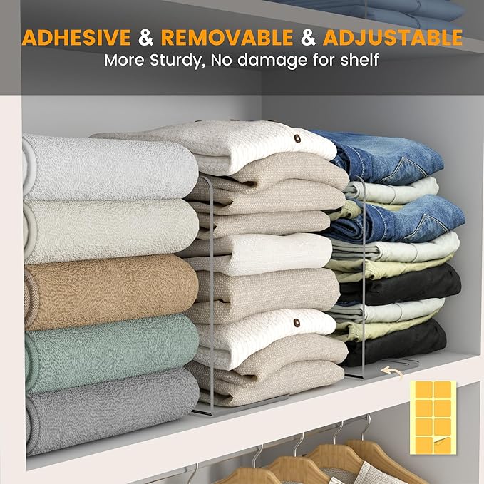 OKPOW Shelf Dividers for Closet Organization: 8 Pack Durable Clear Acrylic Divider Organizer for Shelves - Vertical Adjustable Shelving Separators for Clothing Purse
