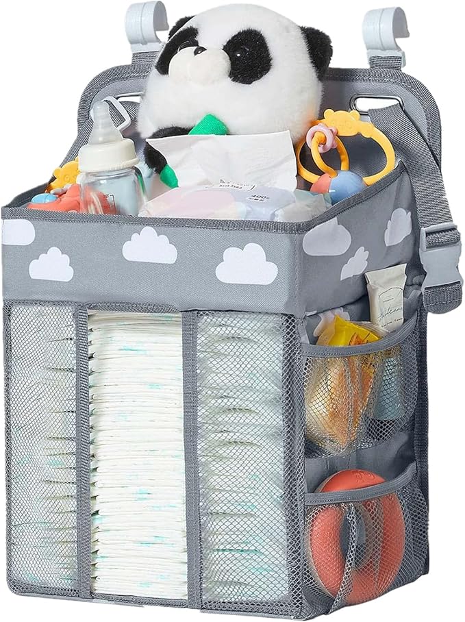 Hanging Diaper Organizer, Nursery Caddy Organizer with Multiple Pockets Diaper Storage Organizer for Changing Table Cribs Playard.