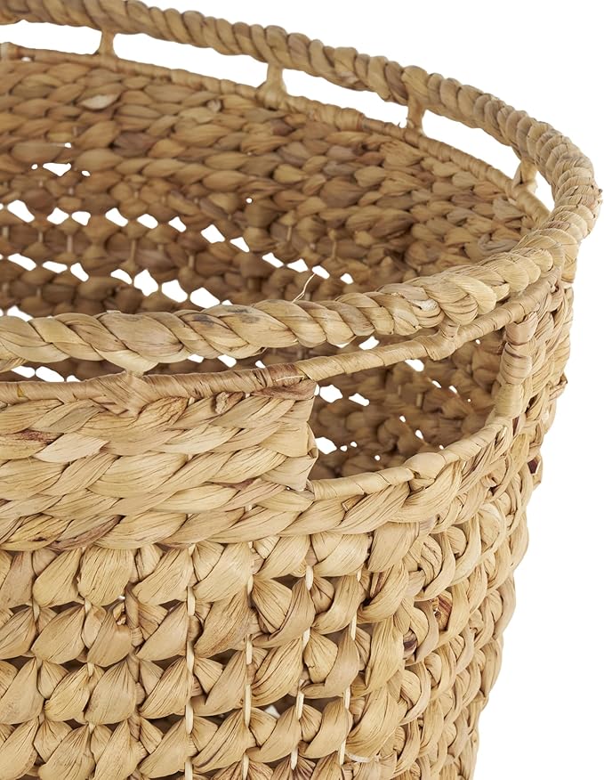 Deco 79 Seagrass Handmade Decorative and Functional Storage Basket Woven Oval Basket Organizer with Elevated Rim and Slot Handles, Basket for Storage 30" x 21" x 17", Brown