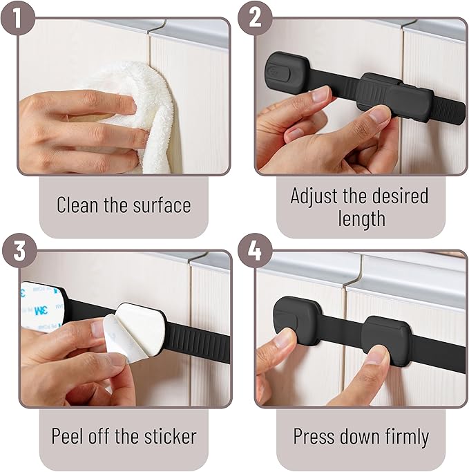 Bates- Child Safety Strap Locks, 8 Pack, Black, Baby Cabinet Locks, Toilet Locks Baby Proof, Child Proof Drawer Locks, Cabinet Baby Locks for Cabinets, Child Proof Cabinet Locks, Drawer Child Locks