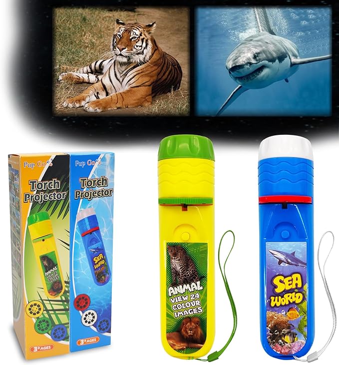 Pup Go 2-Pack Wild Animal & Seaworld Torch and Projector for Ages 3 4 5 6 7, Ideal Toys for Boys, Cool Kids Torch with 6 Discs and 48 Images, Educational Science Kits for Toddlers and Children
