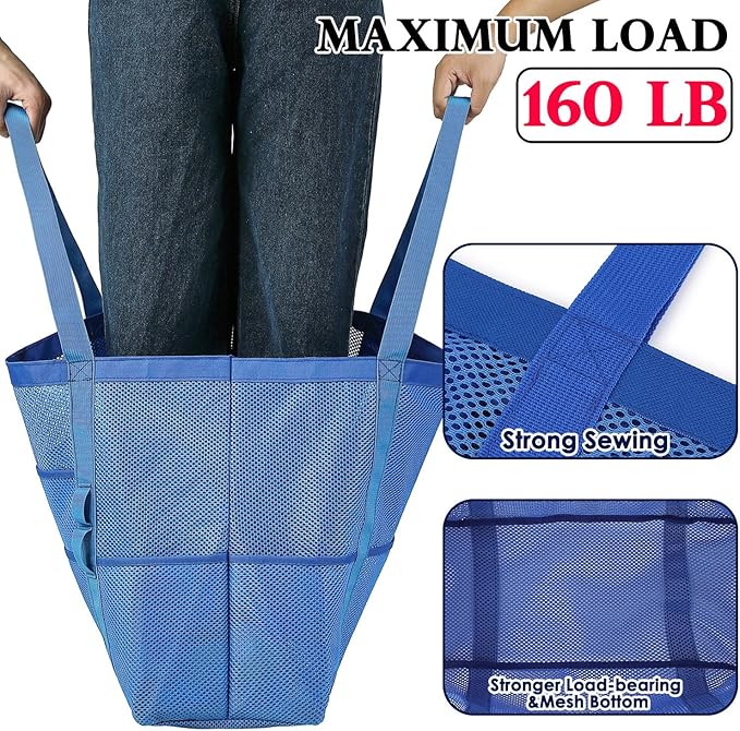 Mesh Beach Bag, Large Beach Tote with Zipper Pocket for Family Pool Bag for Toys & Vacation Essentials