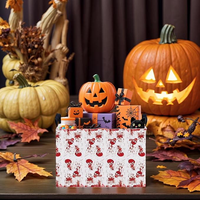 ASKETAM Halloween Basket Gift Terror Ghost Parties Decor Kid Trick or Treat Basket for Boys and Girls Rectangular Storage Bin Box (Blood Fingerprint)