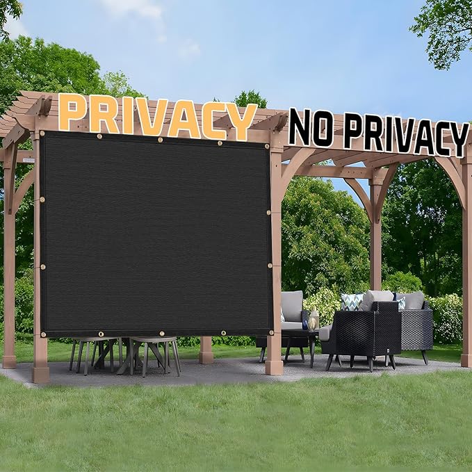 SUNNY GUARD Shade Cloth 4/6/8/10/12 FT Sun Shade Screen Fabric Shade Cover Tarp with Grommets for Pergola Backyard Garden, Black
