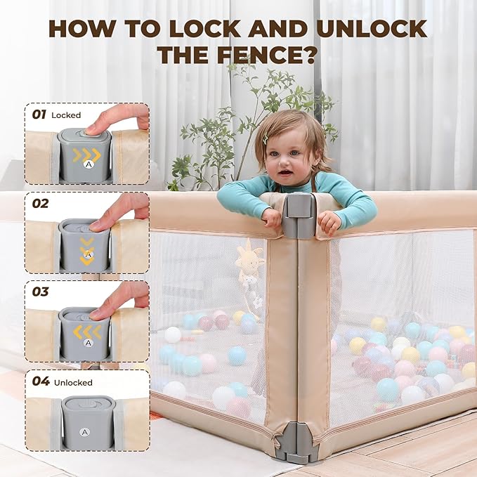 Dripex Foldable Baby Playpen, Extra Large 71"x69" Collapsible Play Pen for Babies - Indoor Outdoor Play Yard with Adjustable Shapes, Baby Fence Play Area with Visible Mesh, Beige