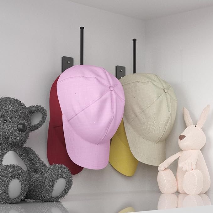 4 Pack Hat Racks for Baseball Caps, Stainless Steel Hat Organizer for Baseball Cap, Hat Holder Storage Organizer, H at Hanger Strong Adhesive/Wall Drilled for Door, Bedroom, Closet(Black 6 in)