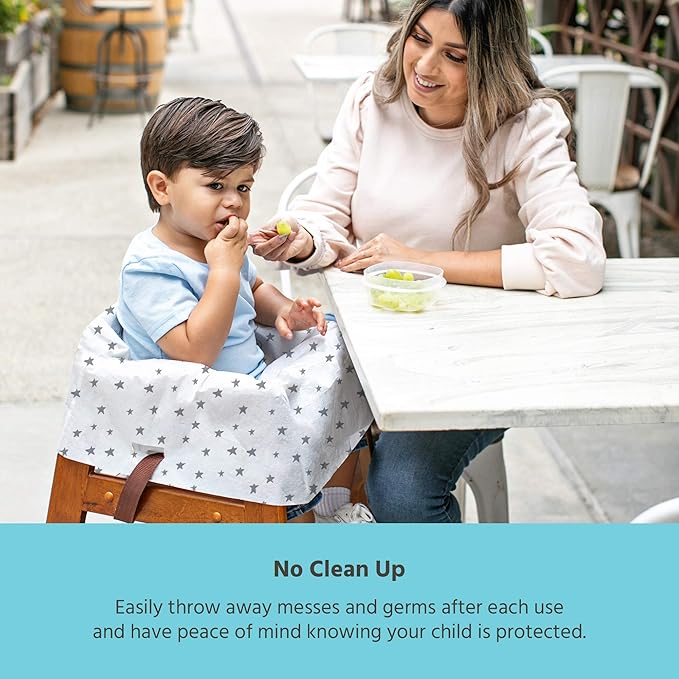 J.L. Childress Healthy Habits by Disposable Restaurant High Chair Cover Individually Wrapped for Travel Convenience, Stars/Hearts/Arrows (Pack of 2)