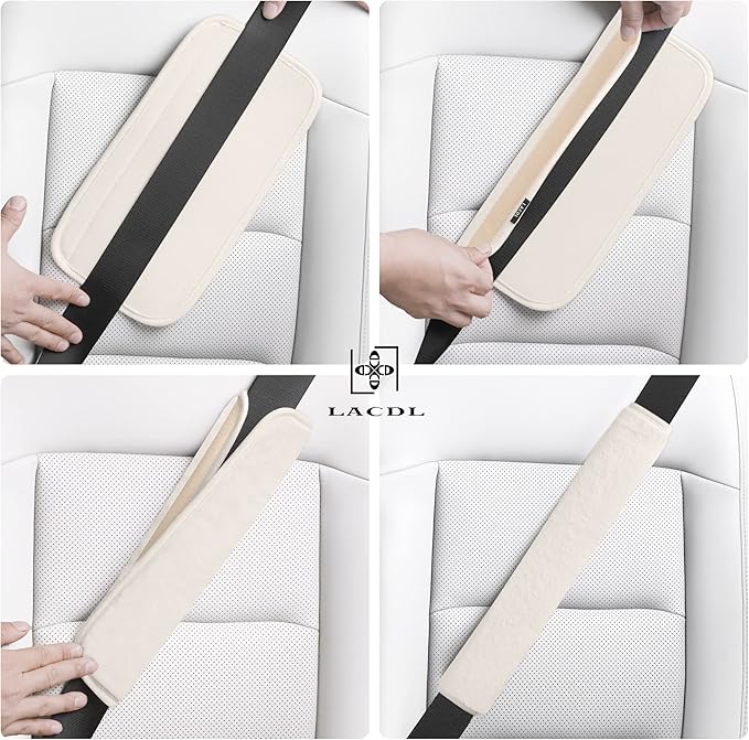 LACDL Extra Long Seatbelt Covers Super Soft Furry for Adults Kids Women & Men, Thick Plush Full Car Seat Belt Cushion, Fluffy Shoulder Pad Protector, Auto Interior Accessories, Off White, 13in, 2pcs