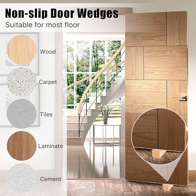 10 Pack Wooden Door Stoppers,Non-Slip Soild Wood Door Wedges for Bottom of Door,Triangle Wood Block Security Door Stopper for Home Office Chair Caning - 4.8 x1.5x1.5 Inch