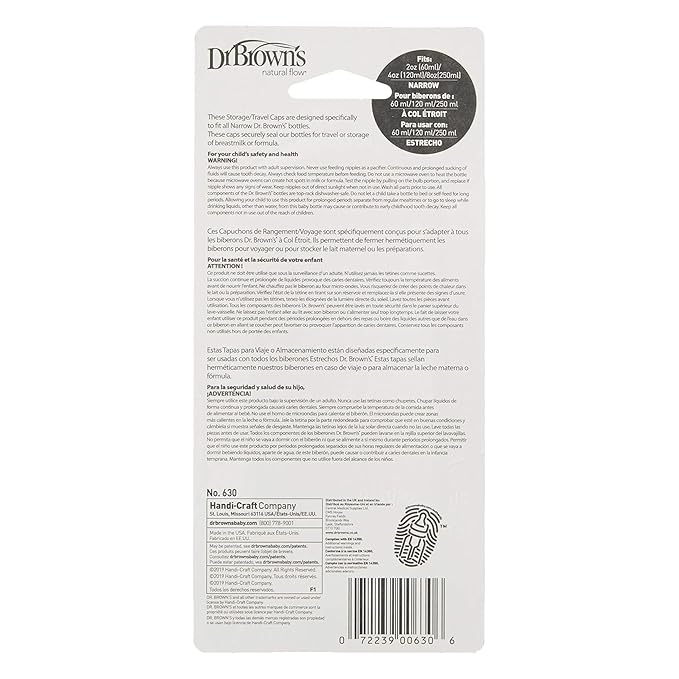Dr. Brown's Narrow Storage/Travel Caps for Anti-colic Options+ Baby Bottles, fits 8 oz/250 mL and 4 oz/120mL, BPA-Free, 3-Pack