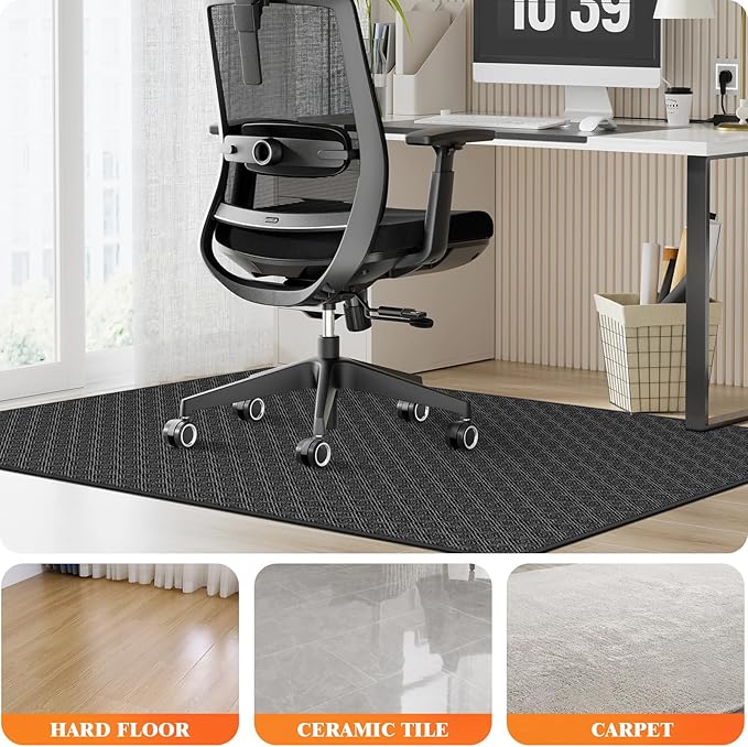 KMAT Office Chair Mat, 46x60in Heavy Duty Hardwood/Tile Floor Protector, Floor Mat Computer Desk Mat for Rolling Chairs, Work, Study, Office, Black