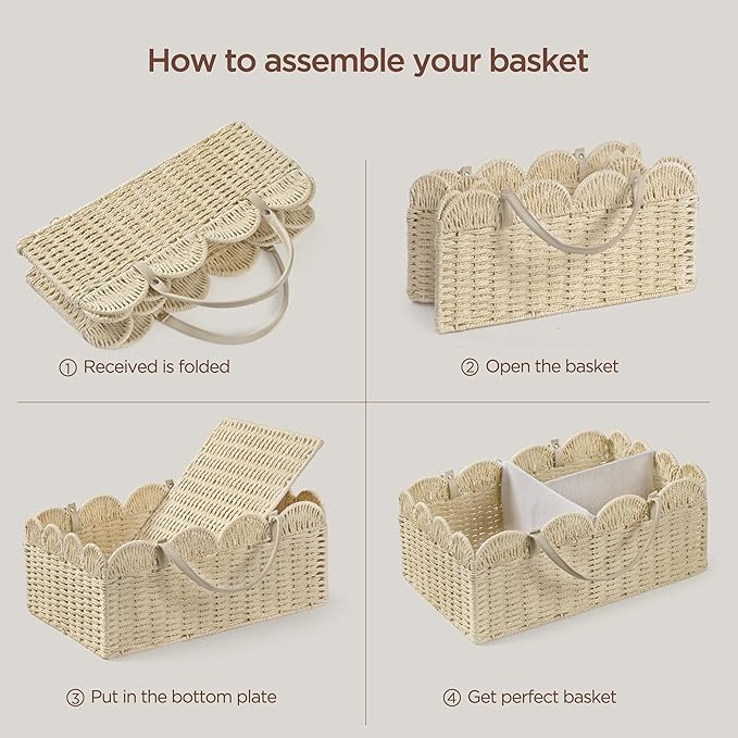 HBlife Baby Diaper Caddy, Paper Rope Storage Baskets Nursery Bin with Removable Divider, Portable Car Organizer for Diapers, Baby Shower Gifts, Newborn Essentials Must Haves