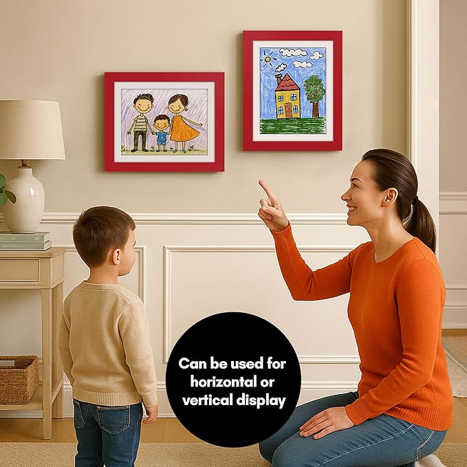 Americanflat Kids Artwork Frame Changeable (Apple Red) - Magnetic Door Holds 100 Art Pieces - 8.5x11 Letter Size Display with Mat or 10x12.5 Without Mat - My Mini Masterpiece