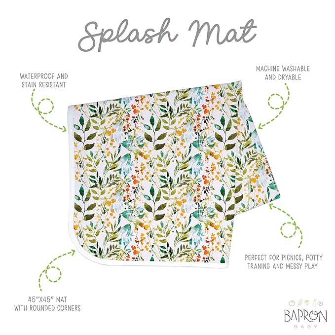 BapronBaby Autumn Leaves Splash Mat - Waterproof Catch-All for Under High Chairs, Floors, Tables, Playtime or Arts & Crafts - Machine Washable - 45" x 45”