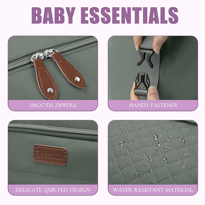 Tuwubi Diaper Bag Tote,Baby Diaper Bag with Pacifier Case Large Travel Diaper Tote Caddy for Mom and Dad Multifunction Baby Bag - M-Olive Green