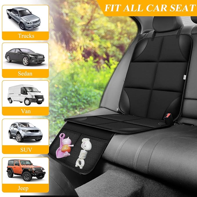 Meolsaek Car Seat Protector for Child Car Seat, Durable 600D Fabric Waterproof Car Seat Cover with Thick Pad Non-Slip Backing (No Imprints) (2 pcs -Black)