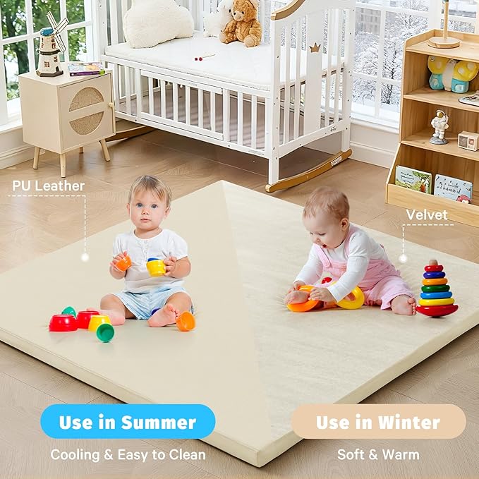 Waterproof Baby Play Mat for Floor Memory Foam 74 * 50 Cushion Playpen Playmat Tummy Time Crawling Mat Nursery Rug Thick Pad Create Soft & Safe Area for Infants,Toddler,Kids,Beige