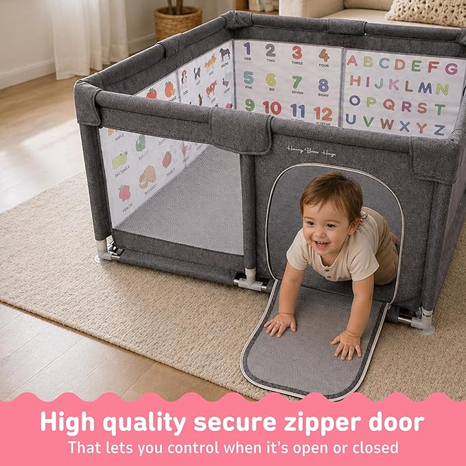 Baby Playpen 50x50 - Educational Play Yard with 6-Sided Learning Panels - Toddler Play Area Indoor Outdoor - Breathable Mesh Safety Enclosure