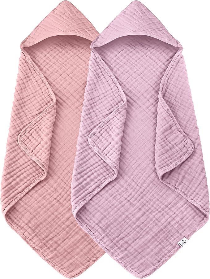 Spotted Play 2 Pack Hooded Baby Towels - 100% Muslin Cotton for Newborns, Infants, Toddlers - Large 32x32 Inch Size - Highly Absorbent and Essential for Newborn Care, Light Sakura