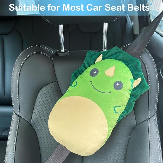FIODAY Seatbelt Covers for Kids Car Seat Strap Pads Seat Belt Pillow Adjust Seat Belt Covers Seatbelt Cushion for Toddler Baby Boys Girls Travel Head Neck Shoulder Support,Green