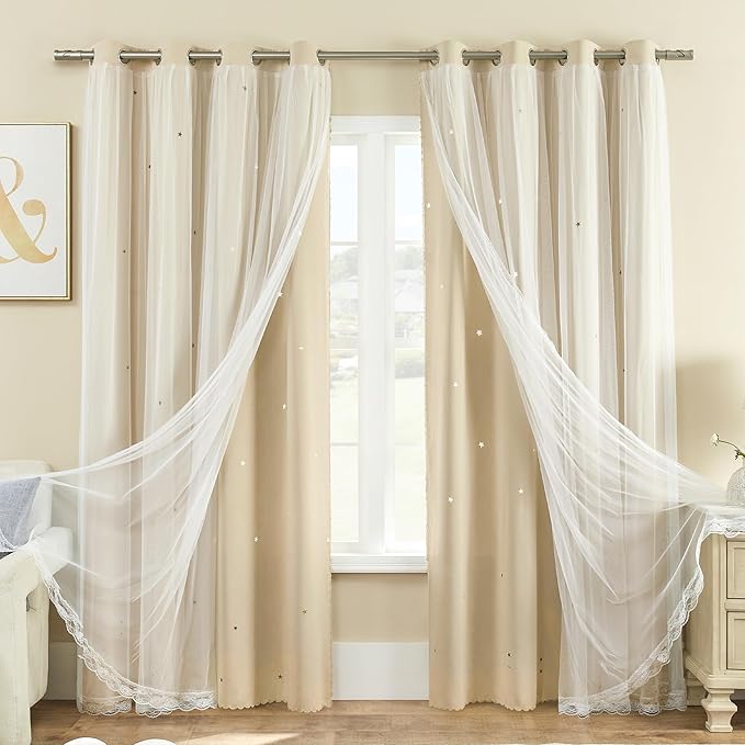 XiDi Beige Girls Curtains for Bedroom, Girls Room Blackout Curtains for 63 Inches Long Unicorn Bedroom Decor for Kids Room Darkening Curtains Decor Window Drapes 34x63 Inches