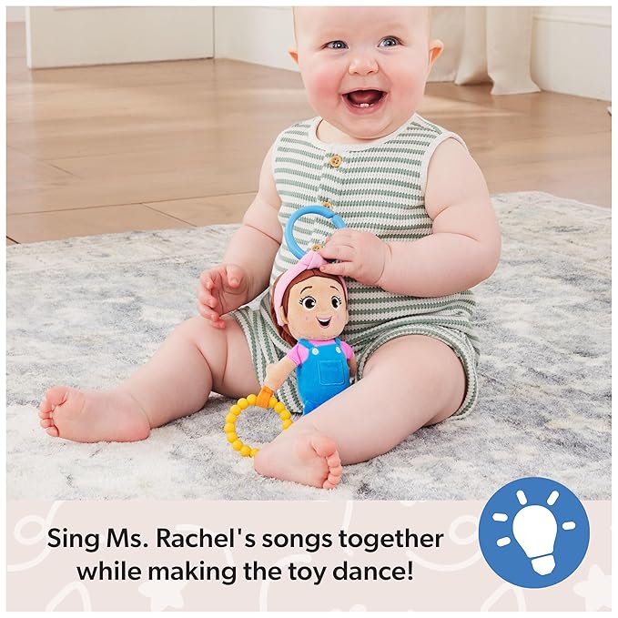 Ms. Rachel Official Sensory Take-Along Toy, Baby Swing & Baby Stroller Teething Toys with Rattle & Clip, Toddler Toys for Girls & Boys for Ages 3 Months-1+
