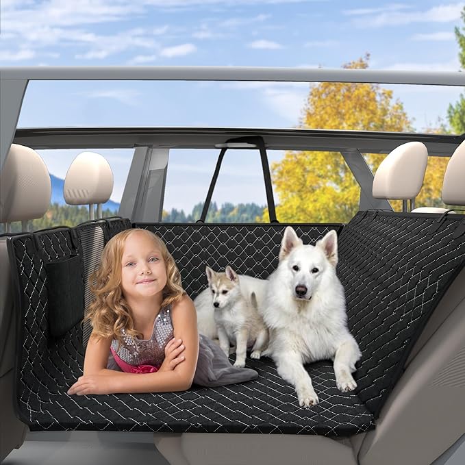 Back Seat Extender for Dogs Premium Waterproof Dog Seat Cover for Back Seat- Heavy-Duty Non-Slip Bench Protector Split Bench Access & Safety Leash Anchor Universal SUV/Truck/Car Fit