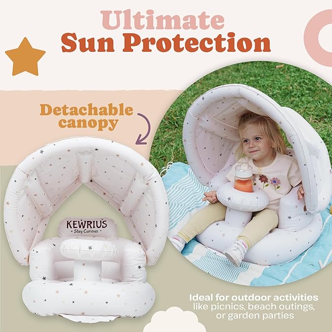 Inflatable Baby Seat for Babies 3+ Months with Removable Canopy – Baby Floor Seats for Sitting Up, Baby Seats for Infants, Blow Up Baby Chair