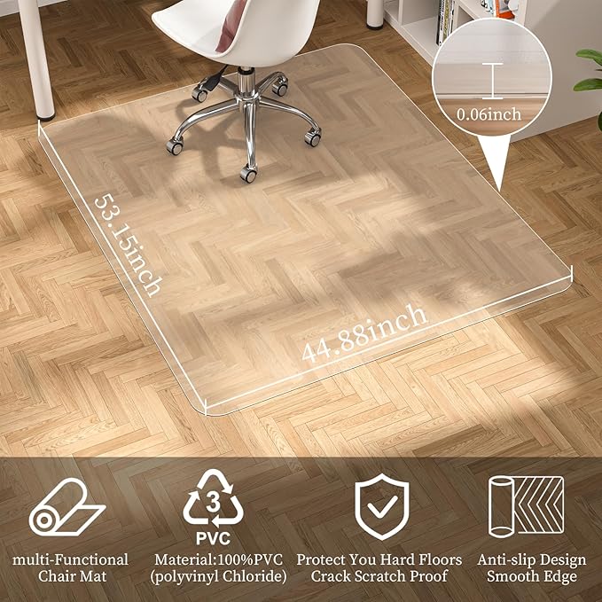 Tonaus Chair Mat for Hard Floor, Computer Chair Mats 45"×54" Transparent Clear PVC Floor Mats, Office Chair Mat Floor Protector for Office Home